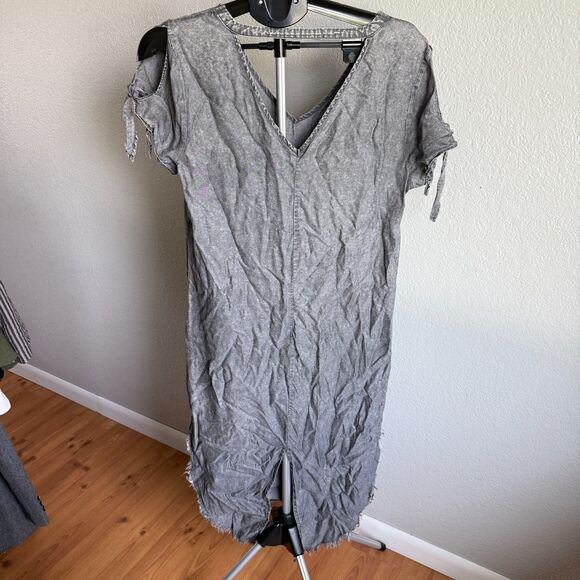 Billy T Soft Gray Frayed Hem Western Cowgirl Tunic Dress Acid Dyed Womens Size M - Picture 2 of 4